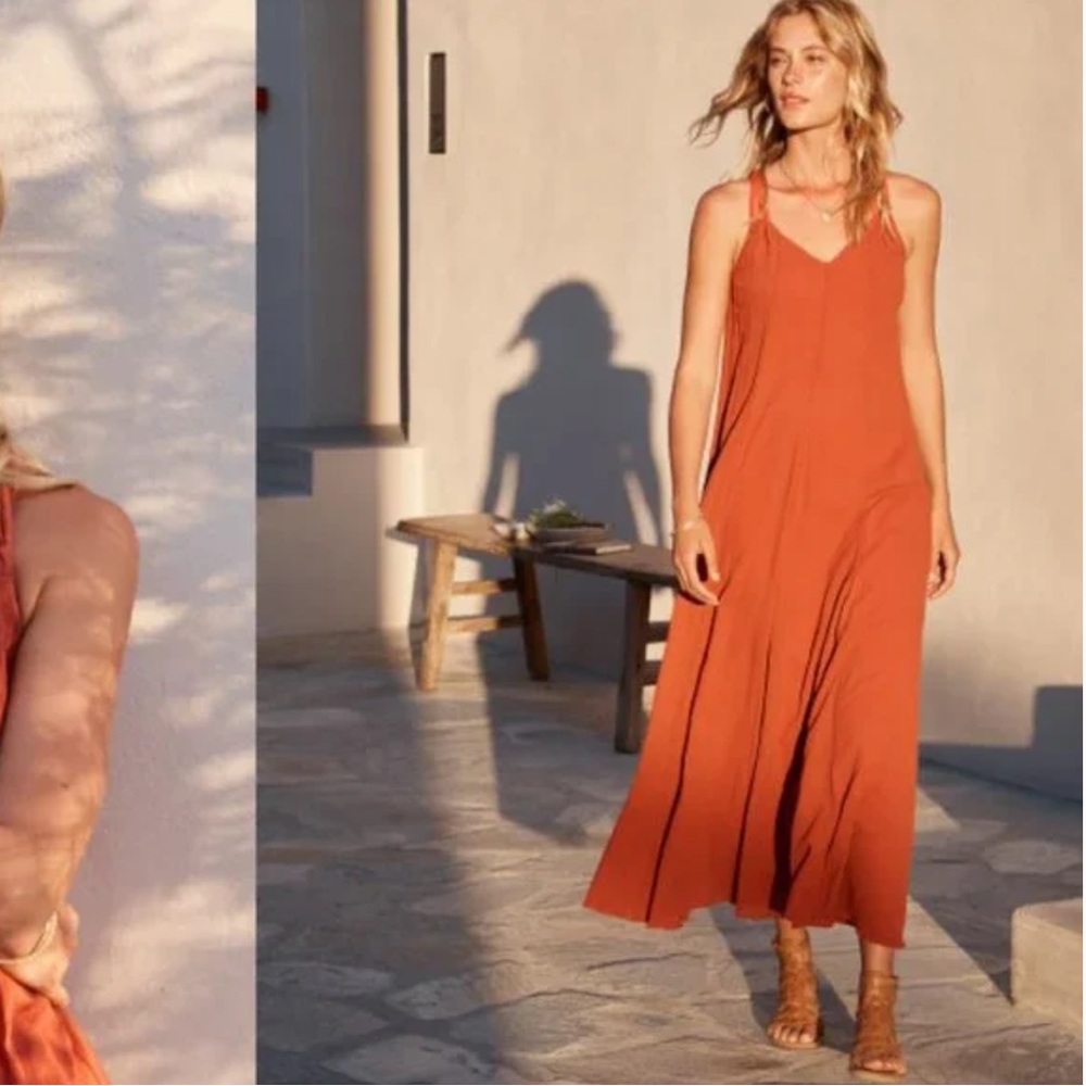 Garnet Hill Terra Cotta-Pink Coral Gauze Cotton Maxi Dress Cover Up